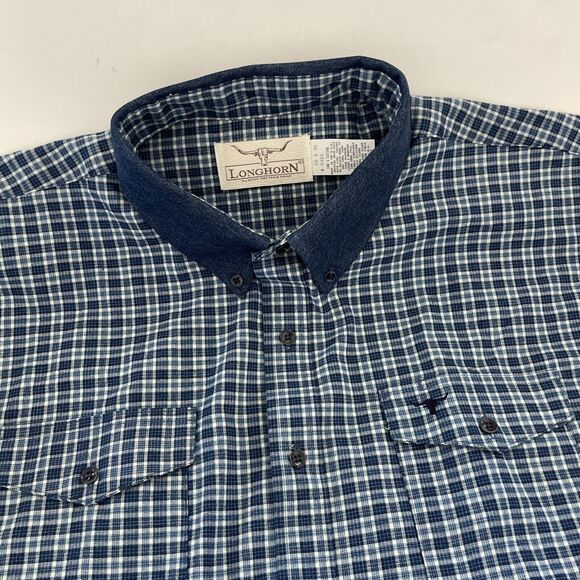 Vintage Longhorn Shirt 18x35 Button Down Western Rodeo Casual Chore‎ Coat COTTON - Picture 2 of 10
